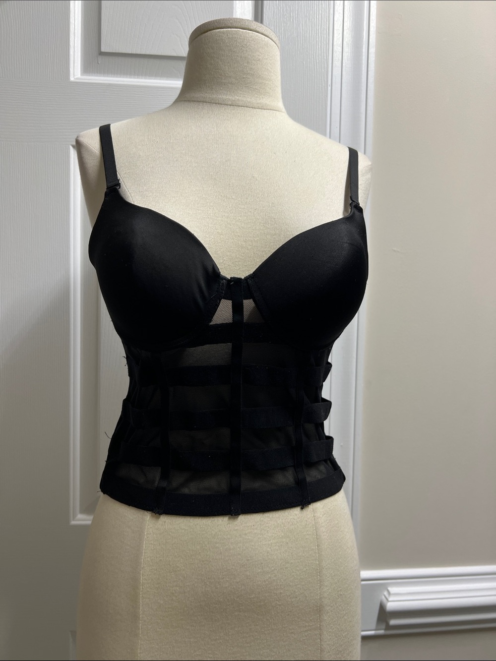 love J Black Bustier Bra Top Sheer Paneling 34B small S
